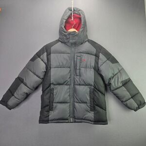 Vertical 9 Puffer Jacket Hooded Fleece Lined Size M 10/12 Gray Black Heavy Coat